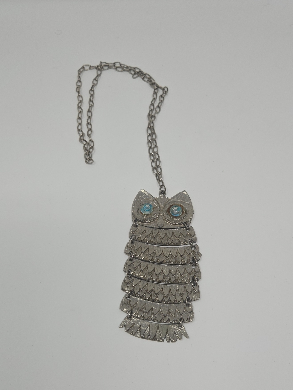 Owl Art Deco Necklace with Blue Eyes